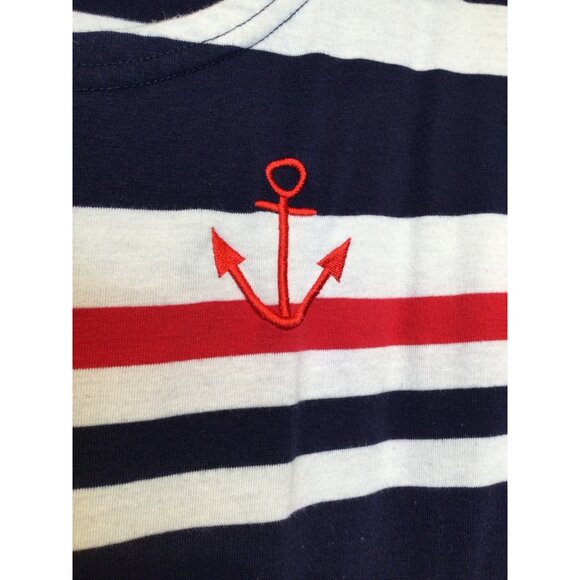 Nautical Striped Mini Dress Anchor Embroidery Womens Size M Resort Summer - Picture 3 of 8